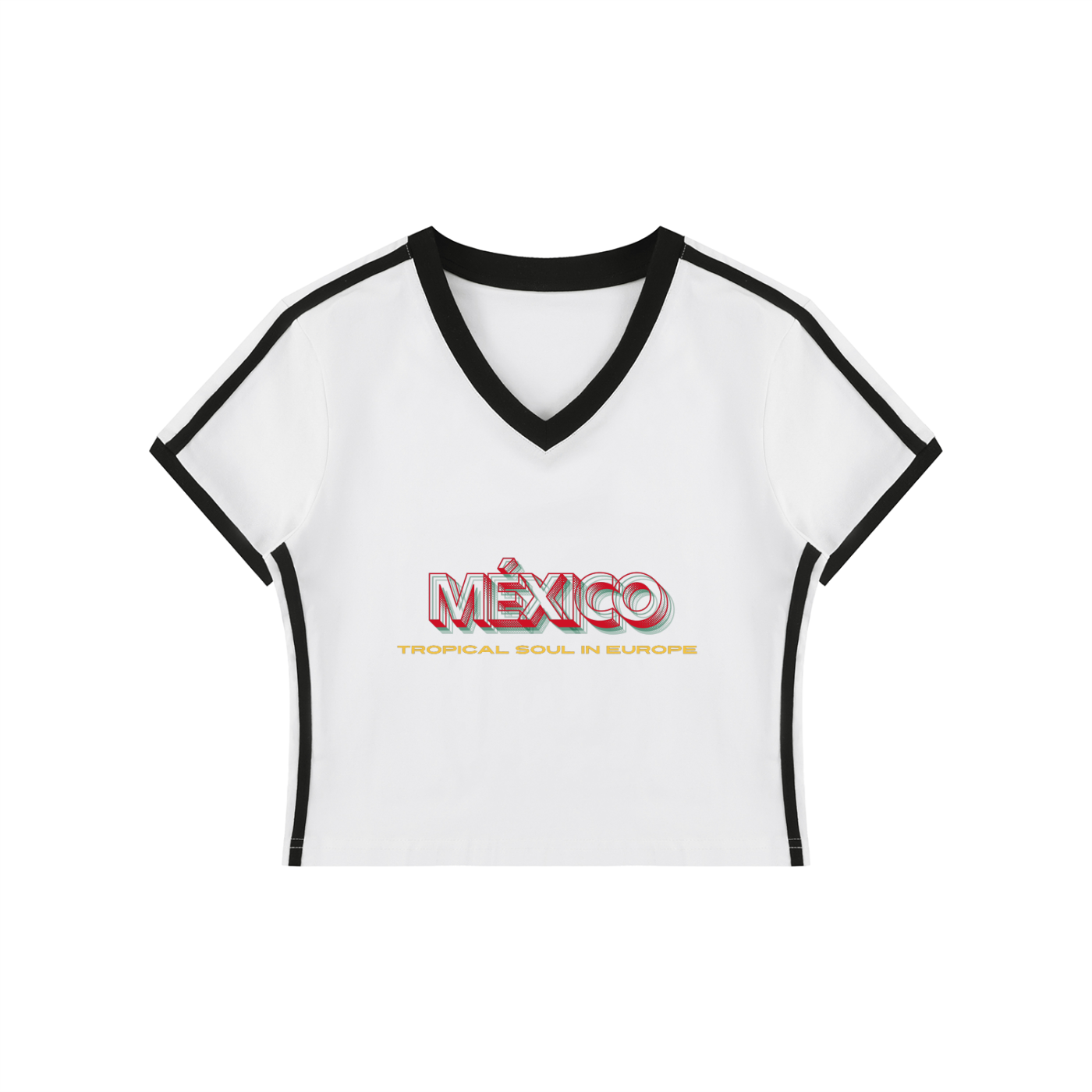 Mexico Women's Retro Binding V-Neck Crop T-Shirt