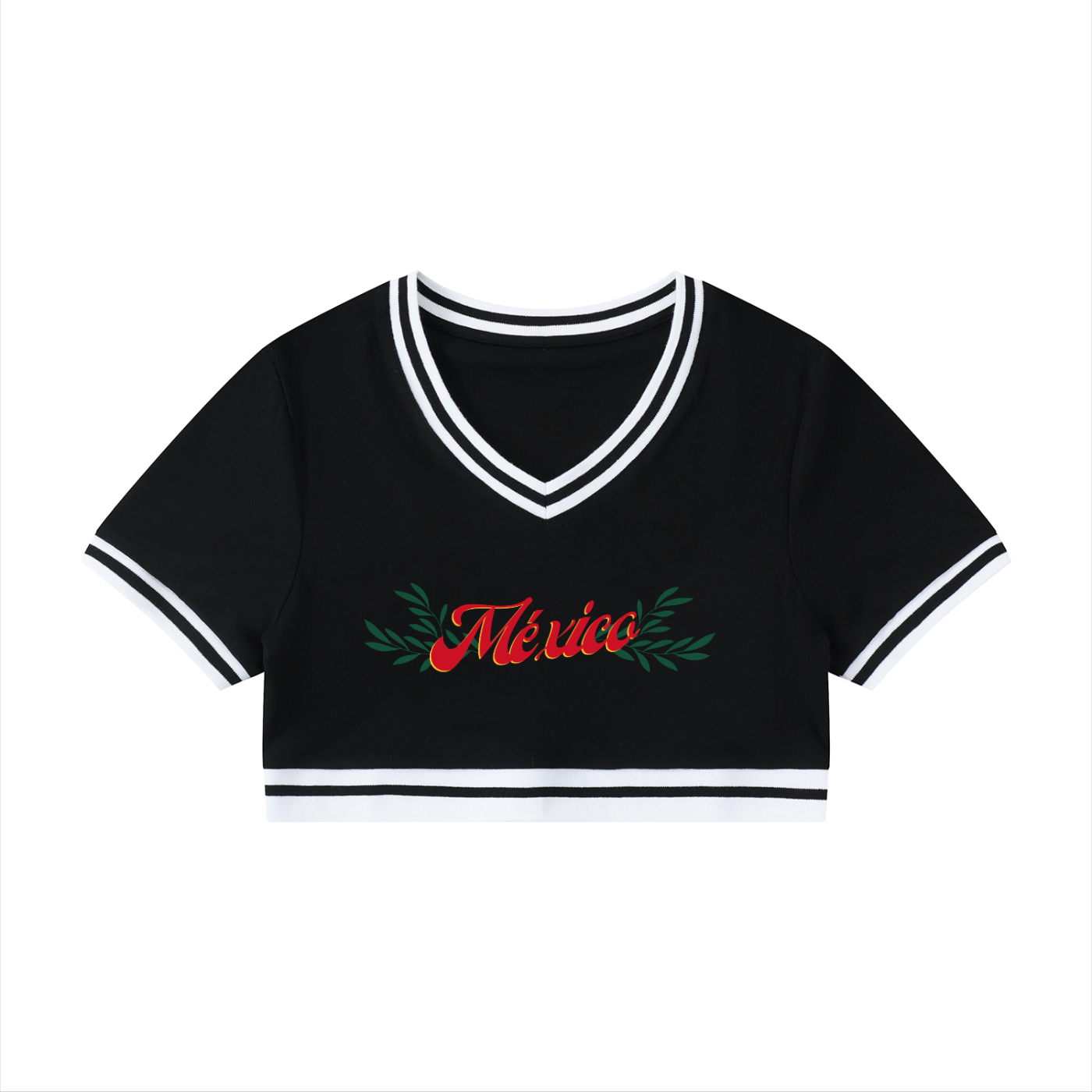 Mexico Women's Color Block V-Neck Crop T-Shirt