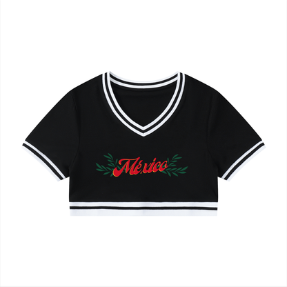 Women's Color Block V-Neck Crop T-Shirt
