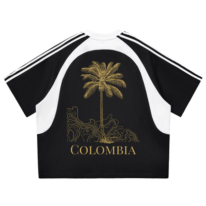 Colombia Contrast Stripes Panel Mesh T-shirt