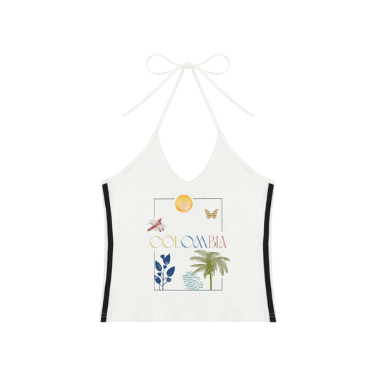 Colombia Women's Color Block Halter Crop Tank Top