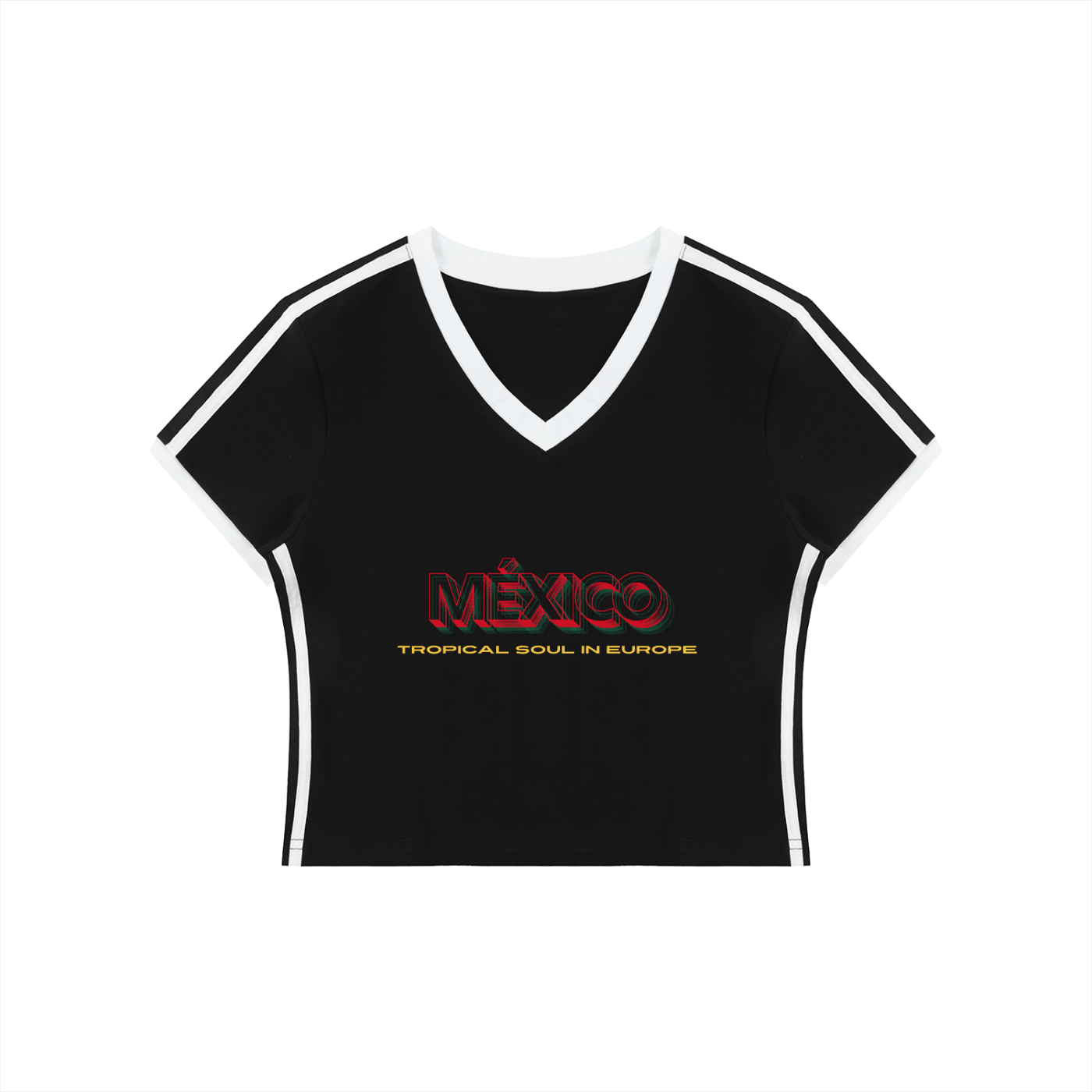 Mexico Women's Retro Binding V-Neck Crop T-Shirt