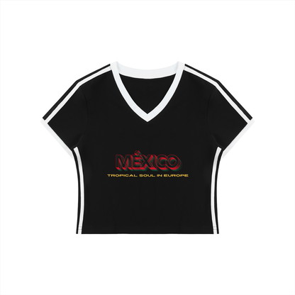 Mexico Women's Retro Binding V-Neck Crop T-Shirt