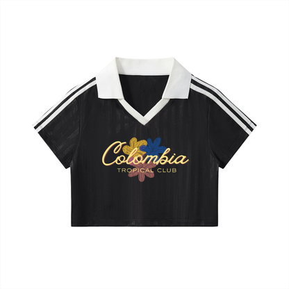 Colombia Contrast Collar Striped Cropped Jersey