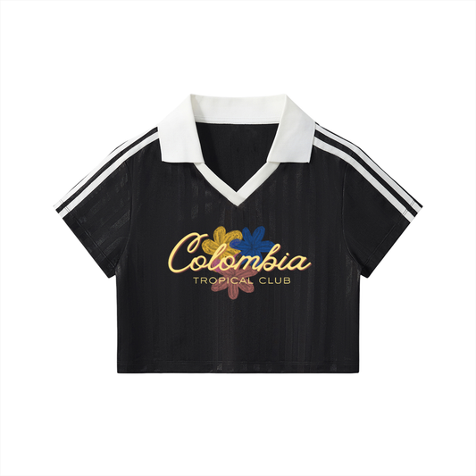 Colombia Contrast Collar Striped Cropped Jersey